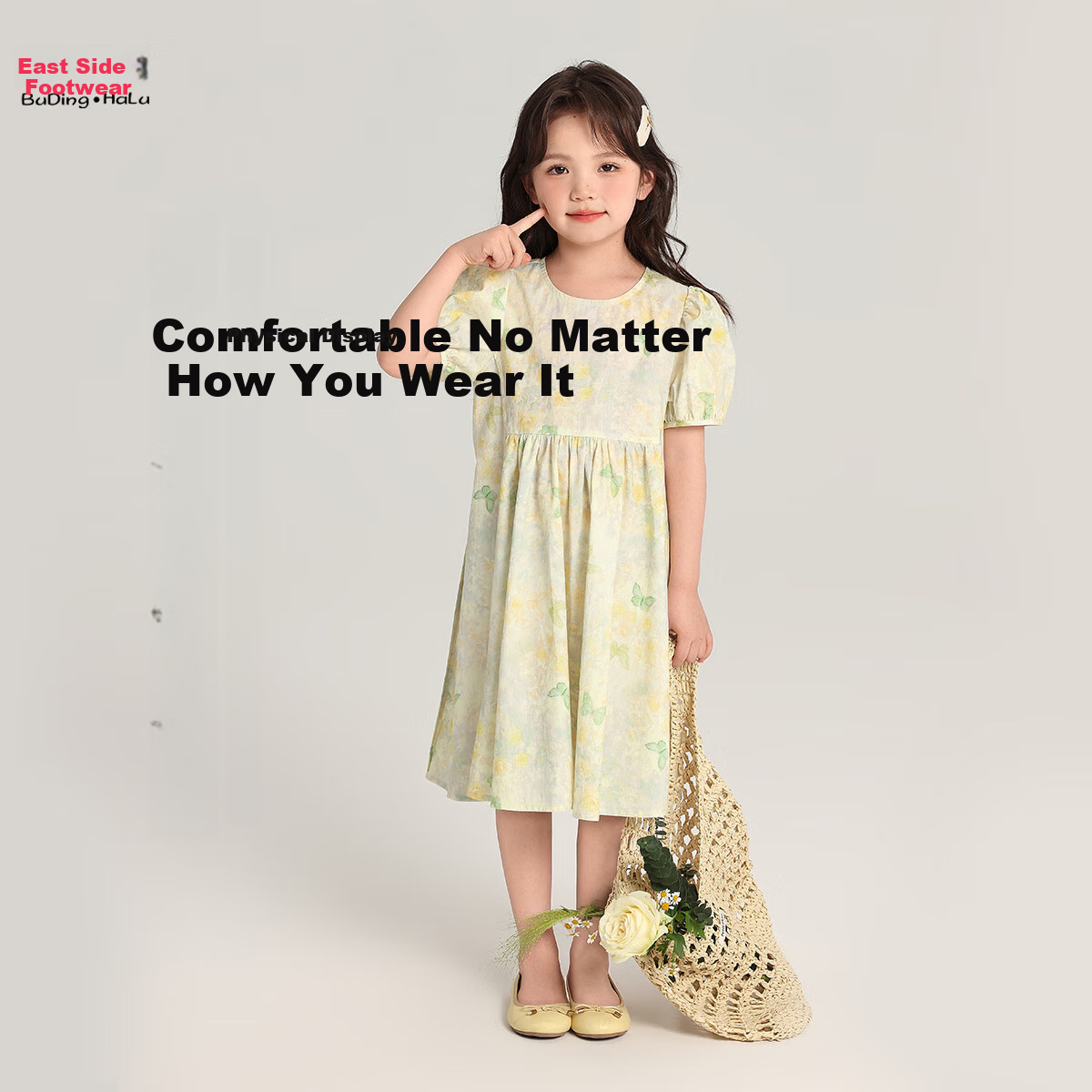 Budinghalu Girls' Pure Cotton Cute Dress, Summer New Style for Older Children, Butterfly Floral Print Dress, Versatile Princess Dress for Kids