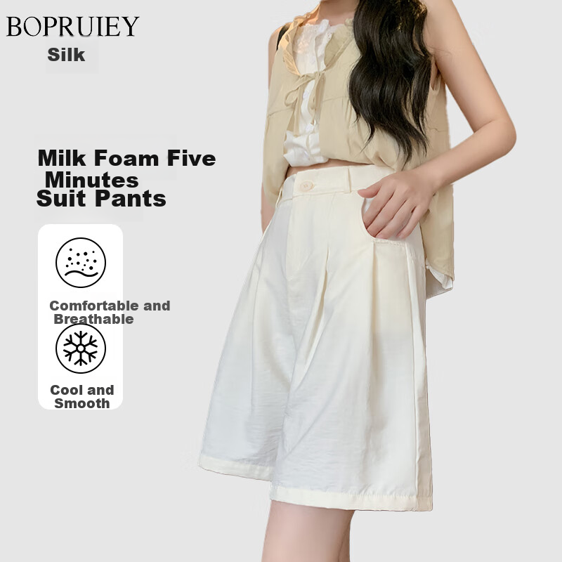 BOPRUIEY Milk Puff Yamamoto Shorts for Women, New Summer 2025 Style, Commuter Loose High-Waist Casual Slimming Suit Knee-Length Pants