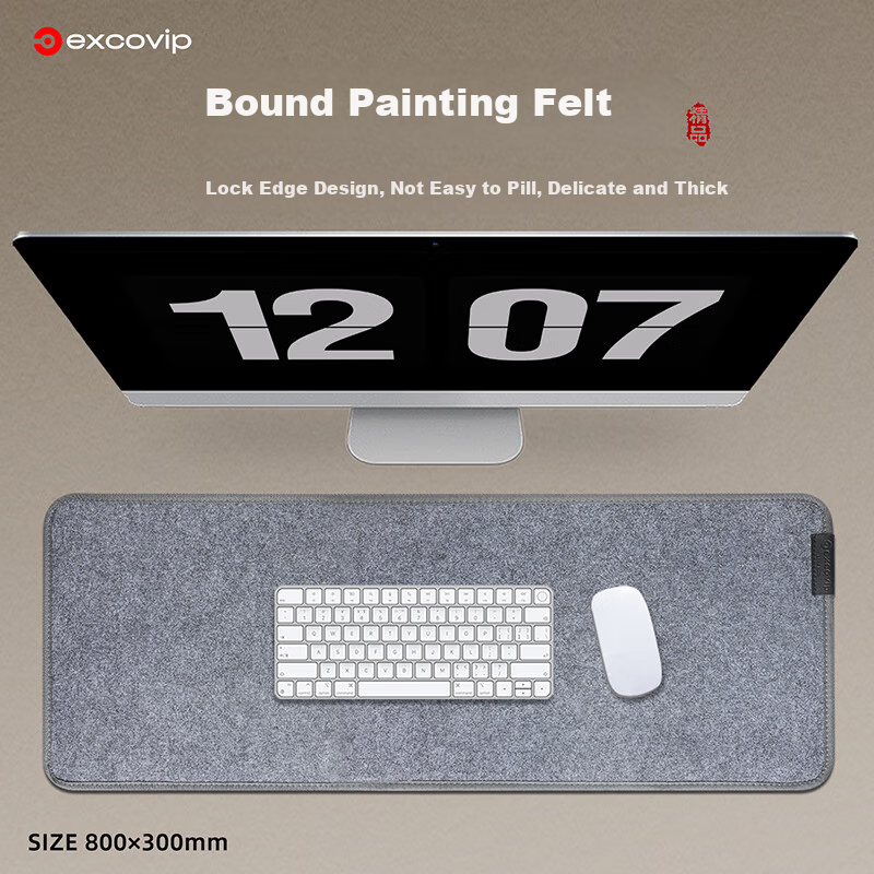 EXCO Edge-Locked Felt Mouse Pad, Computer Desk Mat, Extra Large Desk Mat for Office And Gaming, Wear-Resistant, Non-Slip, Rubber Bottom, Thickened E-Sports Keyboard Pad, 800*300mm, Dark Gray 0384 2
