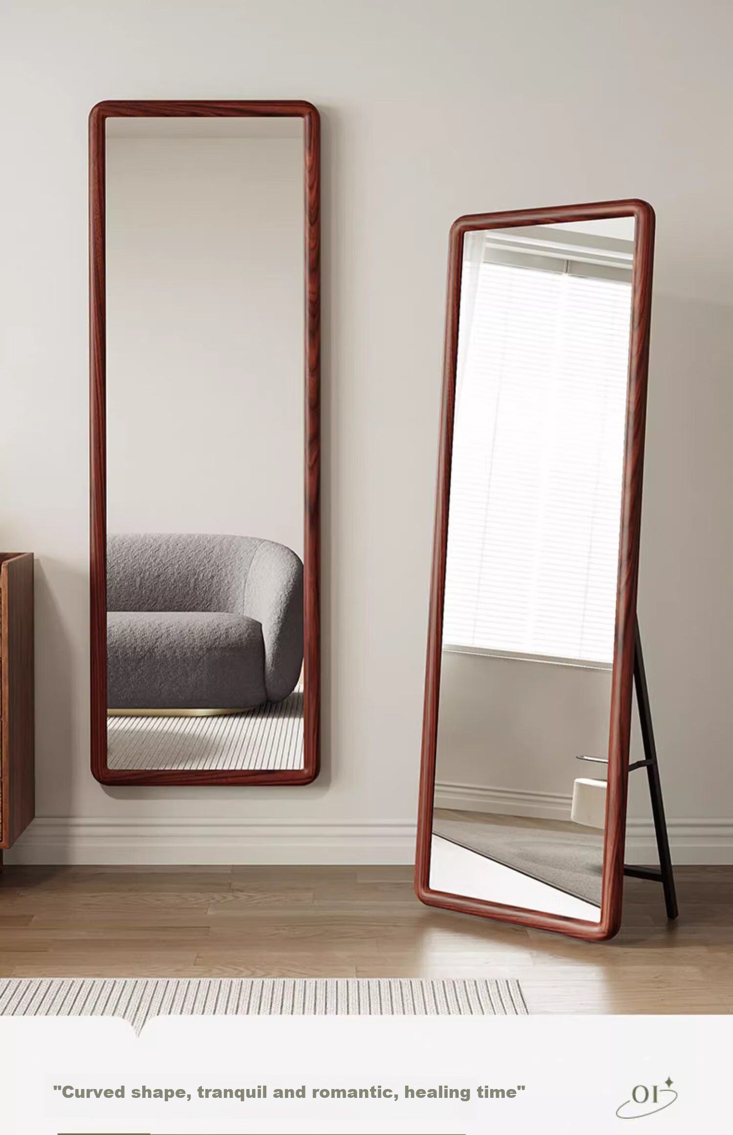 Milin Floor-Standing Full-Length Mirror, Wall-Mounted Dressing Mirror for Clothing Stores, Simple Home Use Mirror with Walnut Color Frame, 150cm 17
