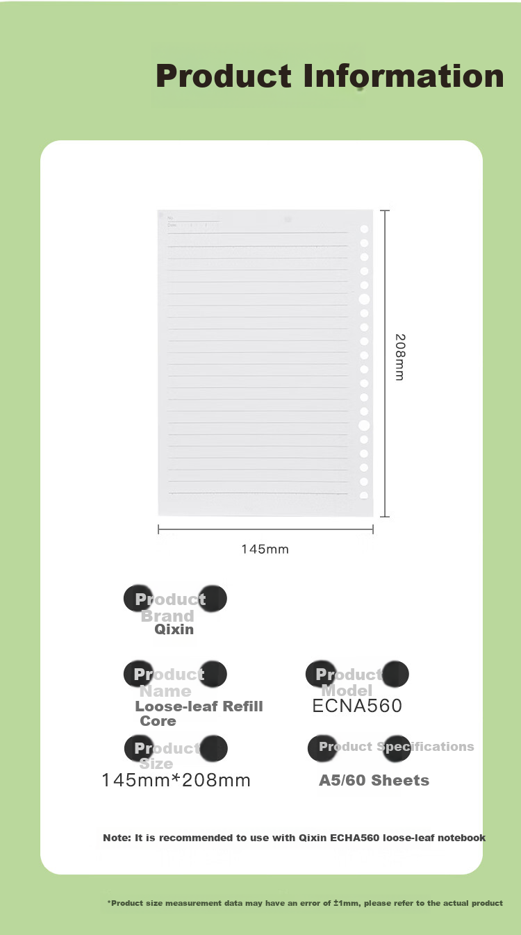 COMIX B5/60 Sheets Loose-Leaf Refill, 26 Holes, Notebook Paper for Research Study And Homework, Single Book Student Stationery, Ruled ECNB560 4
