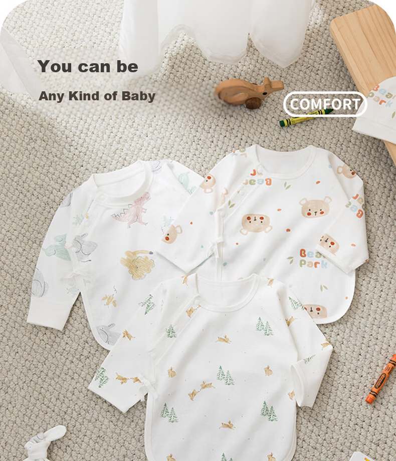 Guaiqixiong Newborn Pure Cotton Half-Back Shirt, Spring And Autumn Season, Newborn Baby Long-Sleeve Monk Robe, Infant Seamless Top 3