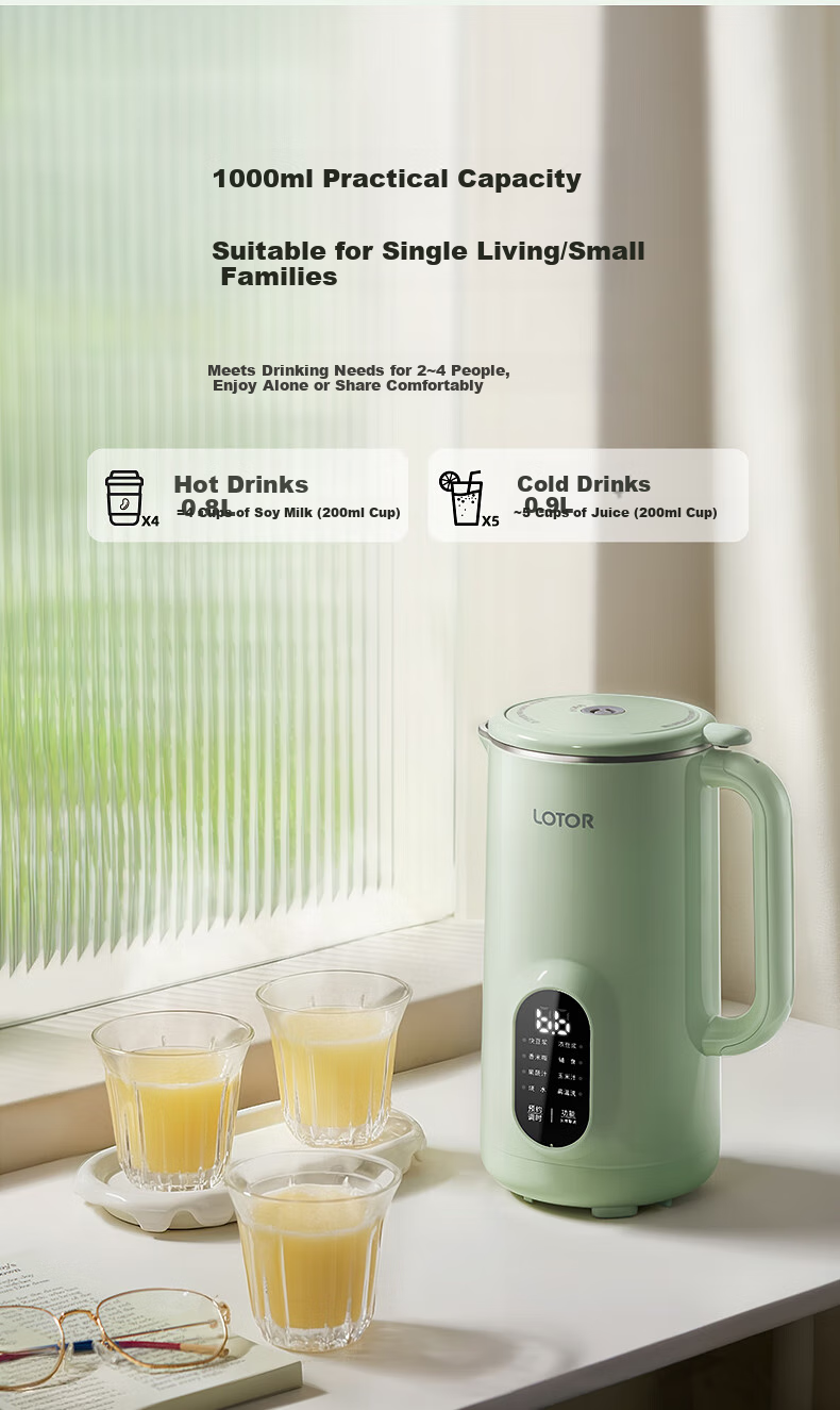 LOTOR Leiduojiaju Soy Milk Maker for Home Use, 4-Person Capacity, Fully Automatic, Quiet Operation, No Filtering Or Washing Required, Juicer, Blender, Heater, for Grains And Cereals, 316L Stainless Steel Blender 2