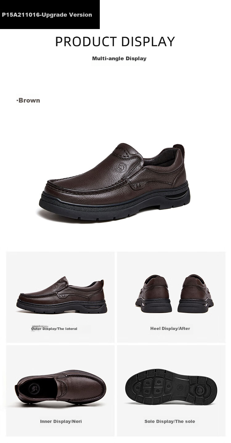 CAMEL Leather Shoes for Men, Soft Cowhide Business Casual Commuter Shoes, Comfortable Dad Shoes, P15A211016, Black, Size 41 9