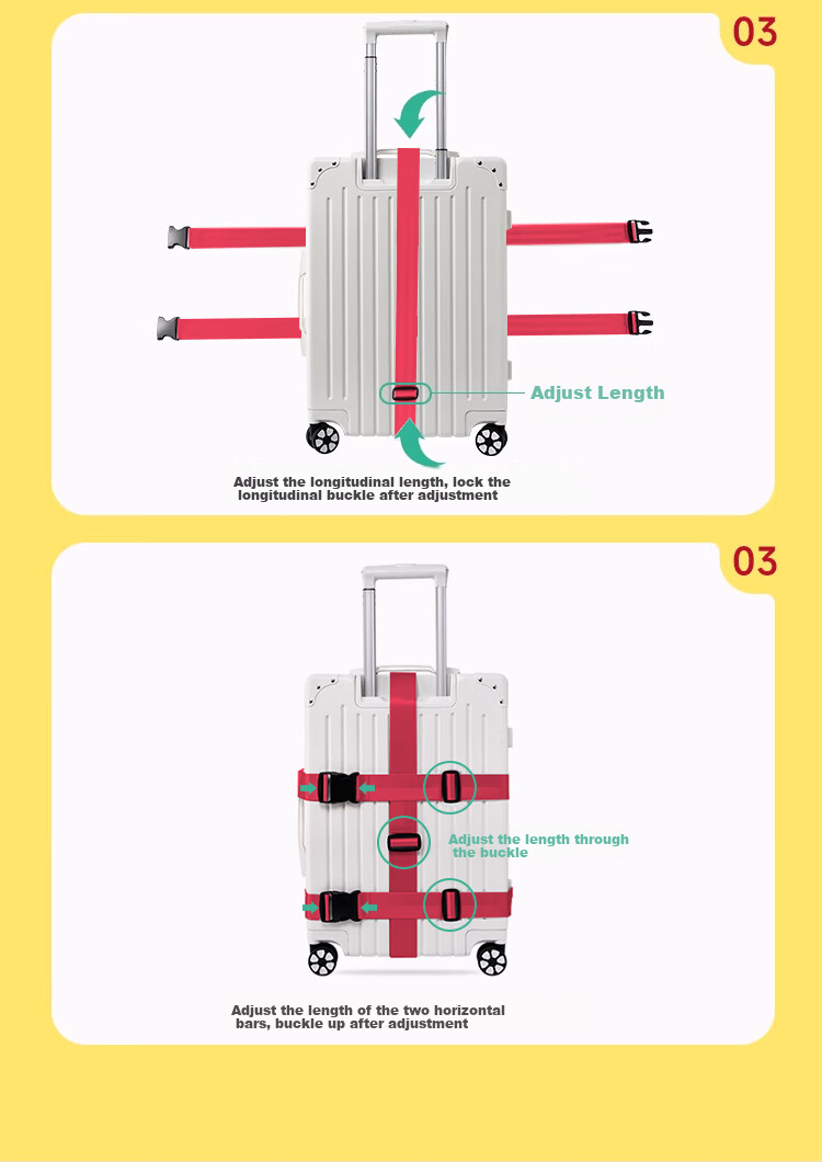 Banzheni Triple Fixed Strap Cross Packing Belt for International Shipping, Luggage Binding Strap, Travel Security Packing Belt with Luggage Tag, Red 22