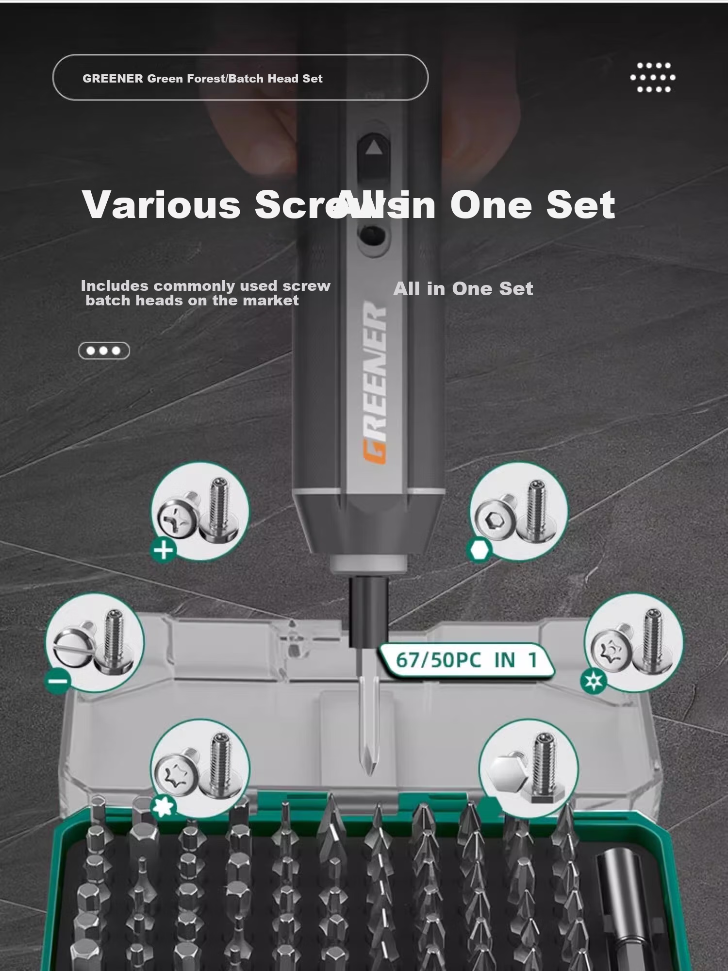 GREENER Screwdriver Bit Set, 50 Pieces, Household Phillips Ultra-Hard Hexagon Torx Electric Screwdriver Bits, High Hardness Anti-Slip 23