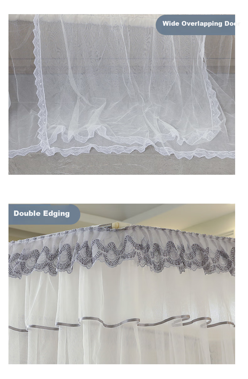 Demichel Retractable U-Shaped Mosquito Net 1.5x2m Home Use Fishing Rod Three-Door Floor-Standing Rail Thickened Frame Elegant White 7