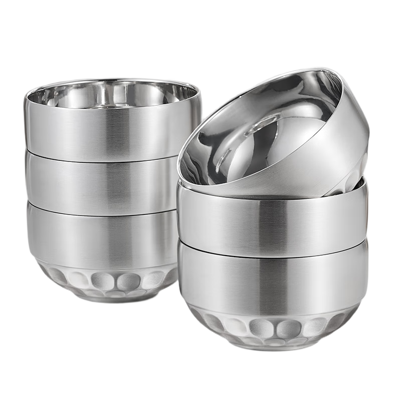 JD Jingzao 316L Stainless Steel Bowl Set, Double-Layer Insulated Rice and Soup Bowls, 13cm, 6 Pieces