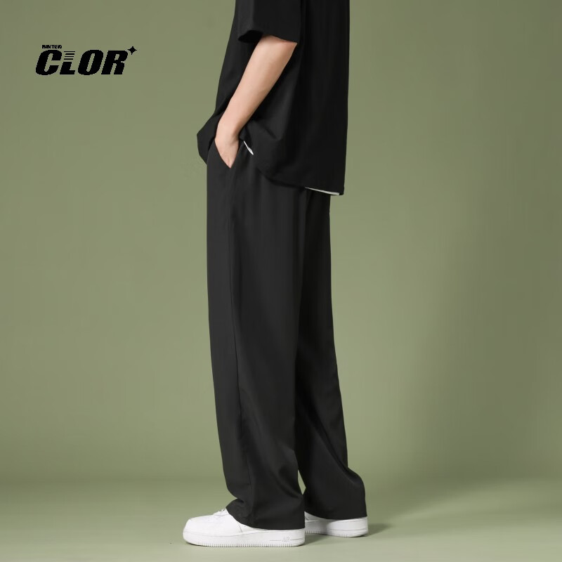 Мужские брюки CLOR Trendy Cargo, летние повседневные легкие брюки из ледяного шелка, свободные прямые брюки CM01-1, черные, размер 2XL