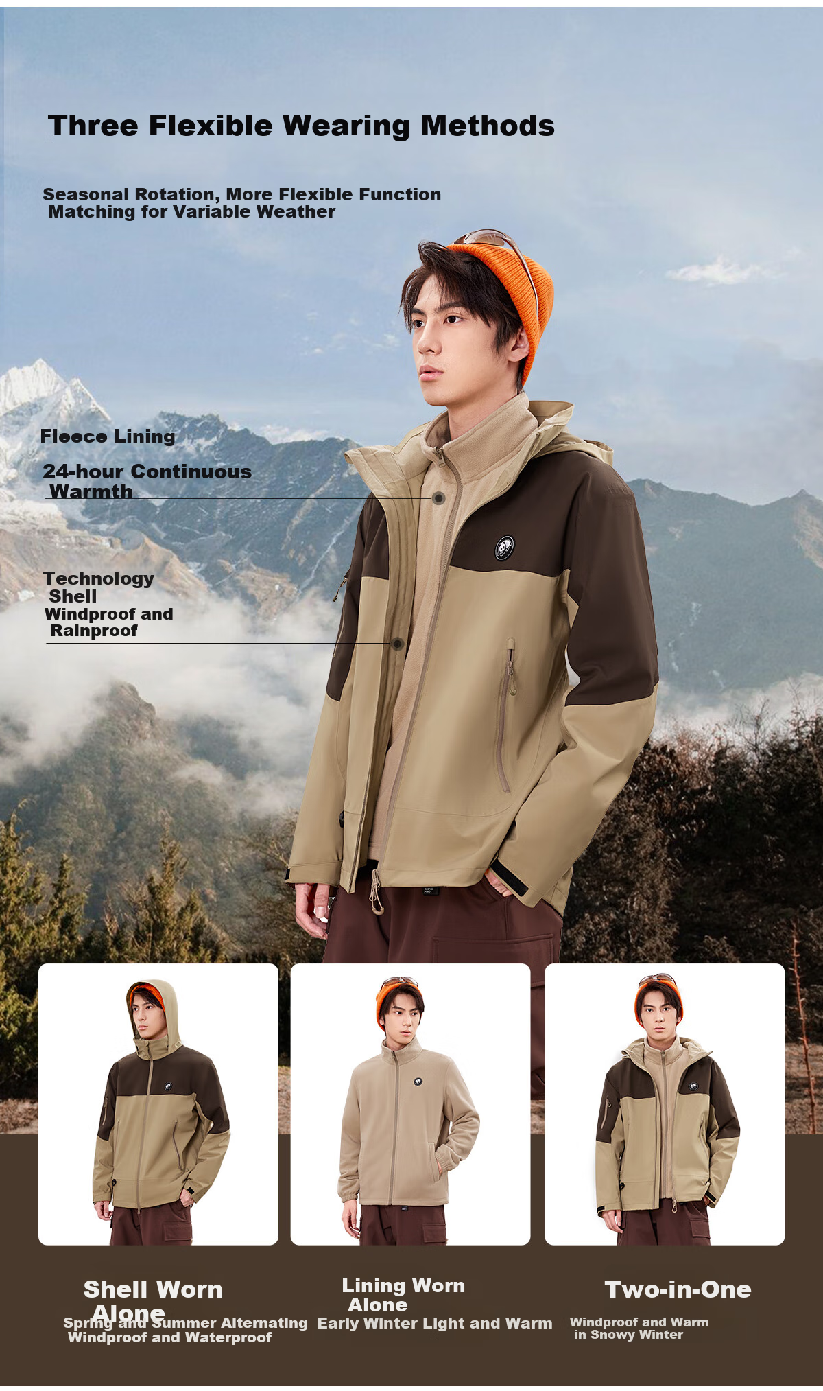 Xiongmao [China Xiongmao SE] Three-In Windproof And Waterproof Jacket for Men, Autumn And Winter Hooded Mountaineering Coat for Women 1613, M 11