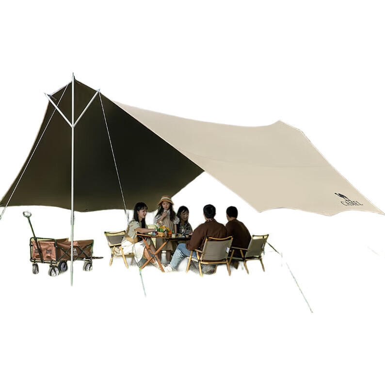 CAMEL "Peng" Black Gel Tarpaulin Three-Pole Tent, Outdoor Large Black Gel Sunshade Canopy