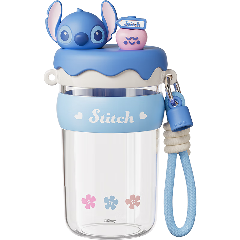 Dishini Straw Cup for Students And Children, Women's Summer Tritan Plastic Portable High-Temperature Resistant Water Bottle, 600mL, Stitch Desig