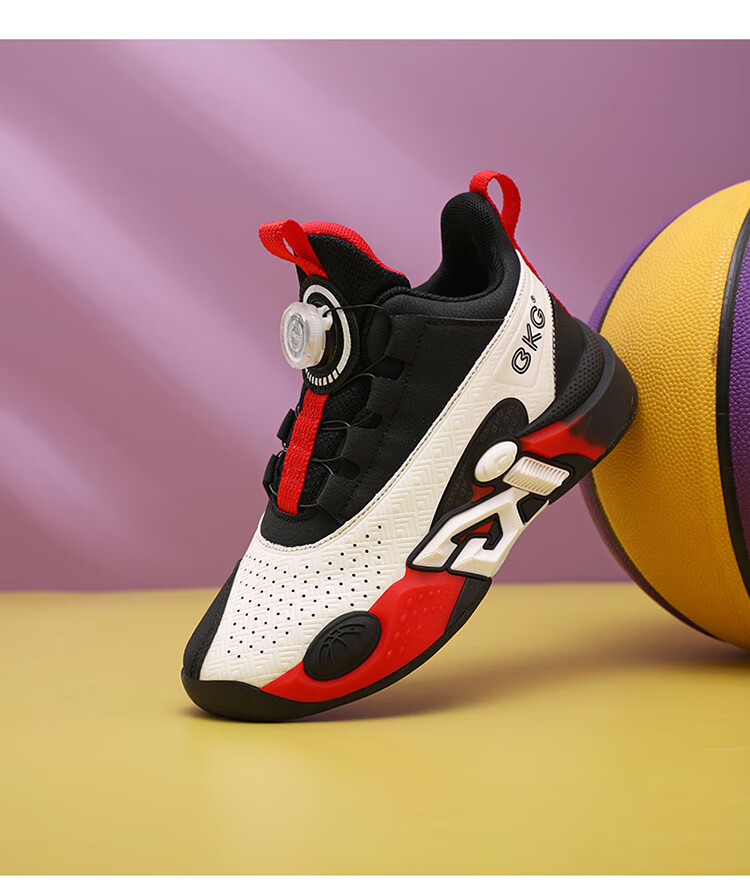 BKG Kids Basketball Shoes Boys Non-Slip Sports Youth Leather Cushioning Sneakers ZYC25568 Black White Size 32 23