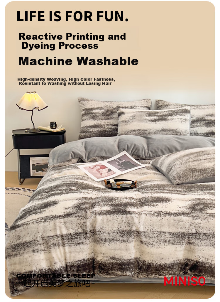 MINISO Printed Rabbit Fleece Four-Piece Bedding Set, Fleece-Lined Thickened Bed Sheet And Duvet Cover, 200x230cm, for 1.5/1.8 Meter Bed 5