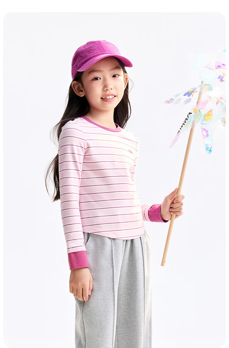 Annil Kids Girls' Crew Neck Long Sleeve T-Shirt 2025 Autumn New Fashion Stretchy Short Striped Base Shirt 4