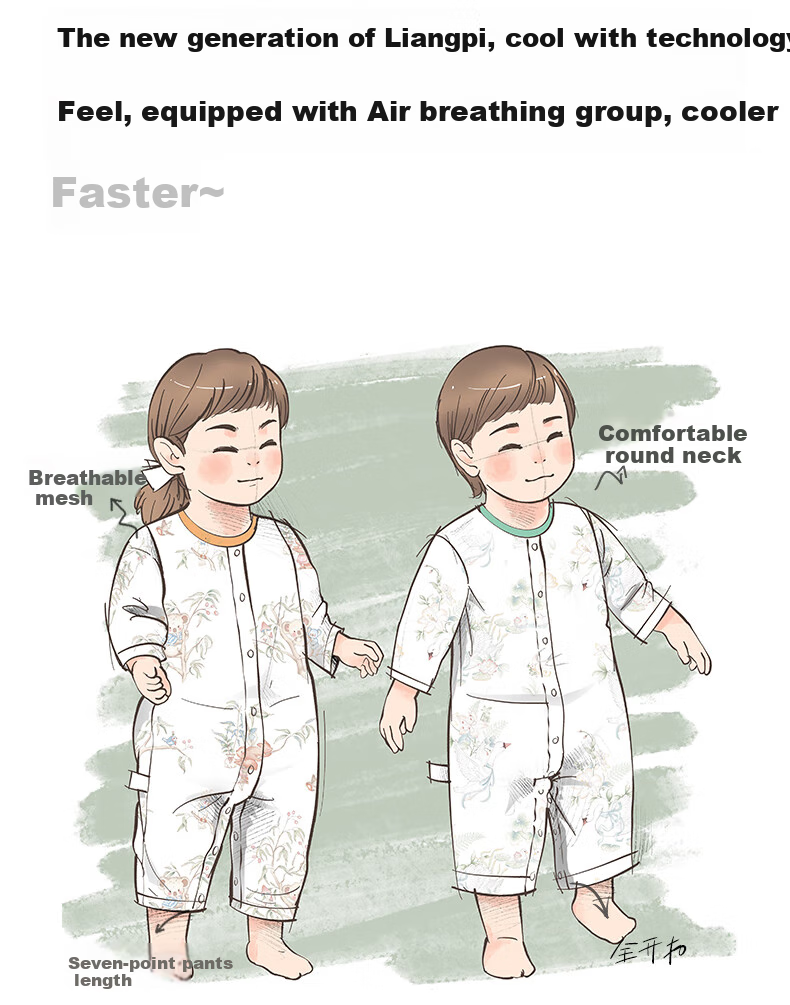 Beitaisi Baby Clothes, Summer Breathable Thin Mesh, Infant Romper, Three-Quarter Sleeve, Pure Cotton Class A Air Conditioning Wear 2