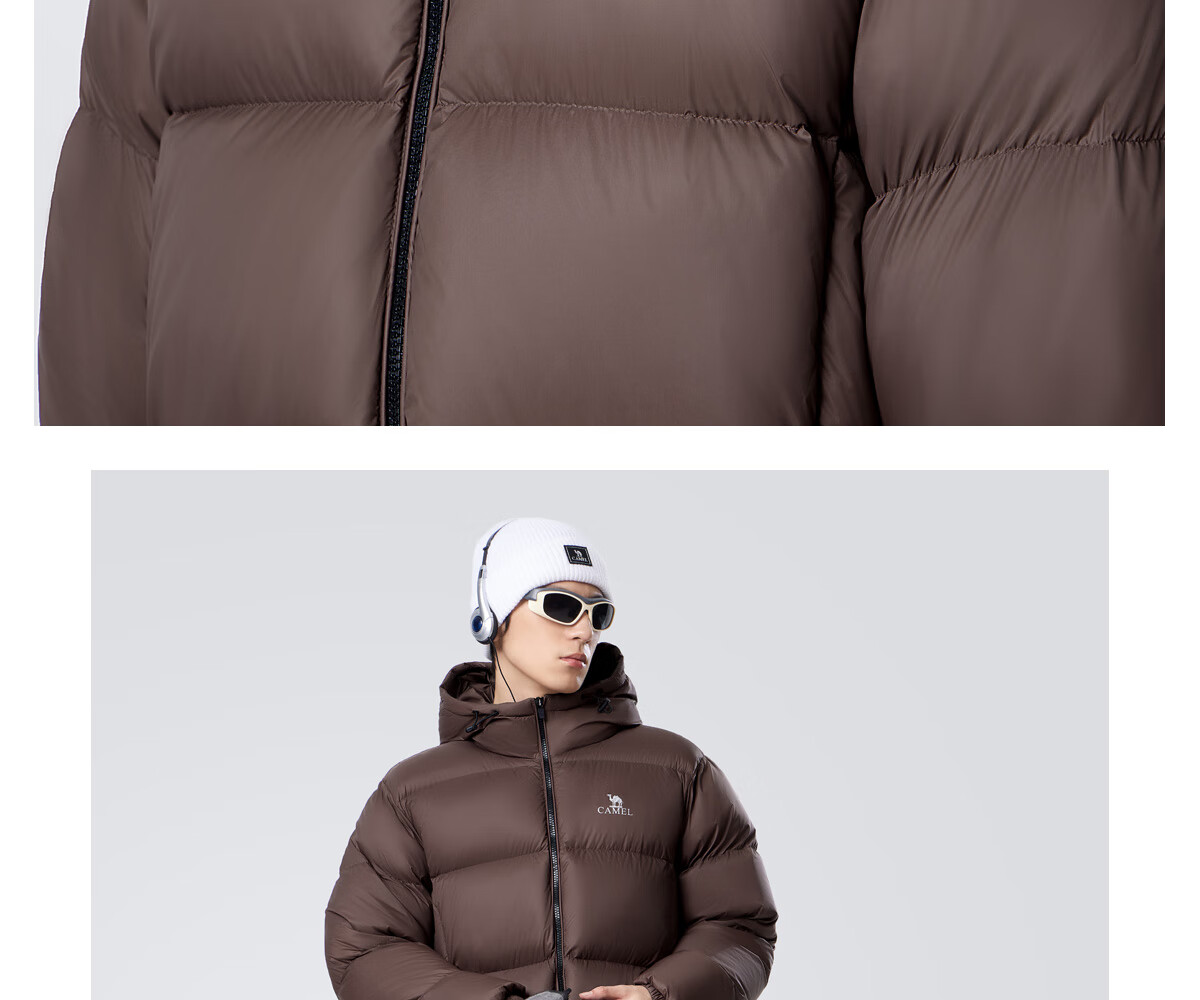 Camel Men's Down Jacket Thickened Winter Hooded Anti-Static Warm Couple Puffer Coat M33CR07131B 11