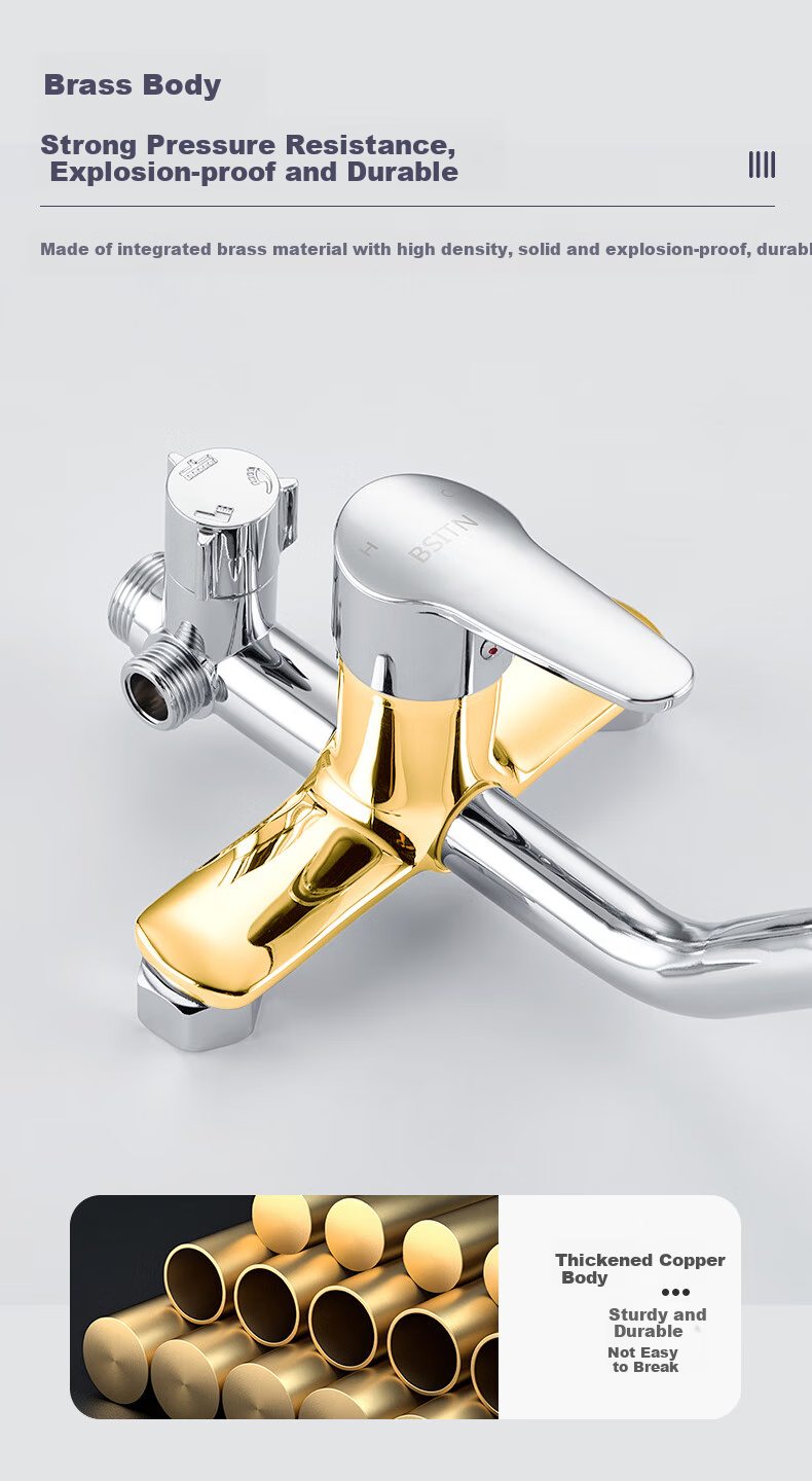 BSITN Shower Set with Integrated Copper Mixing Valve, Bathroom Shower System with Pressure-Increasing Shower Head, Complete Set in Bright Silver B1047 3
