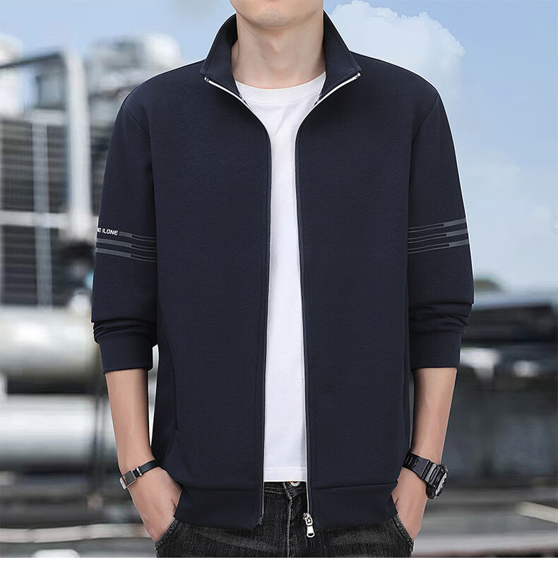 Romon Men's Spring Business Casual Versatile Zip-up Cardigan Executive Jacket Stand Collar Top Coat SL95 Black 2XL 17
