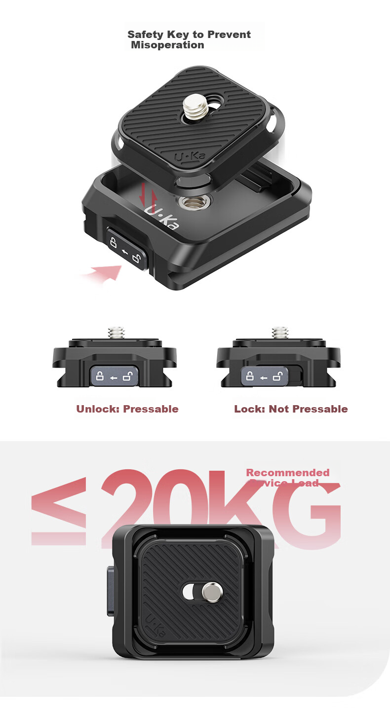 Ulanzi UKA Quick-Release Single Base, Camera Quick-Install Plate, Tripod Head Base Stabilizer, Sliding Rail, External Expansion Photography Universal Accessory 4