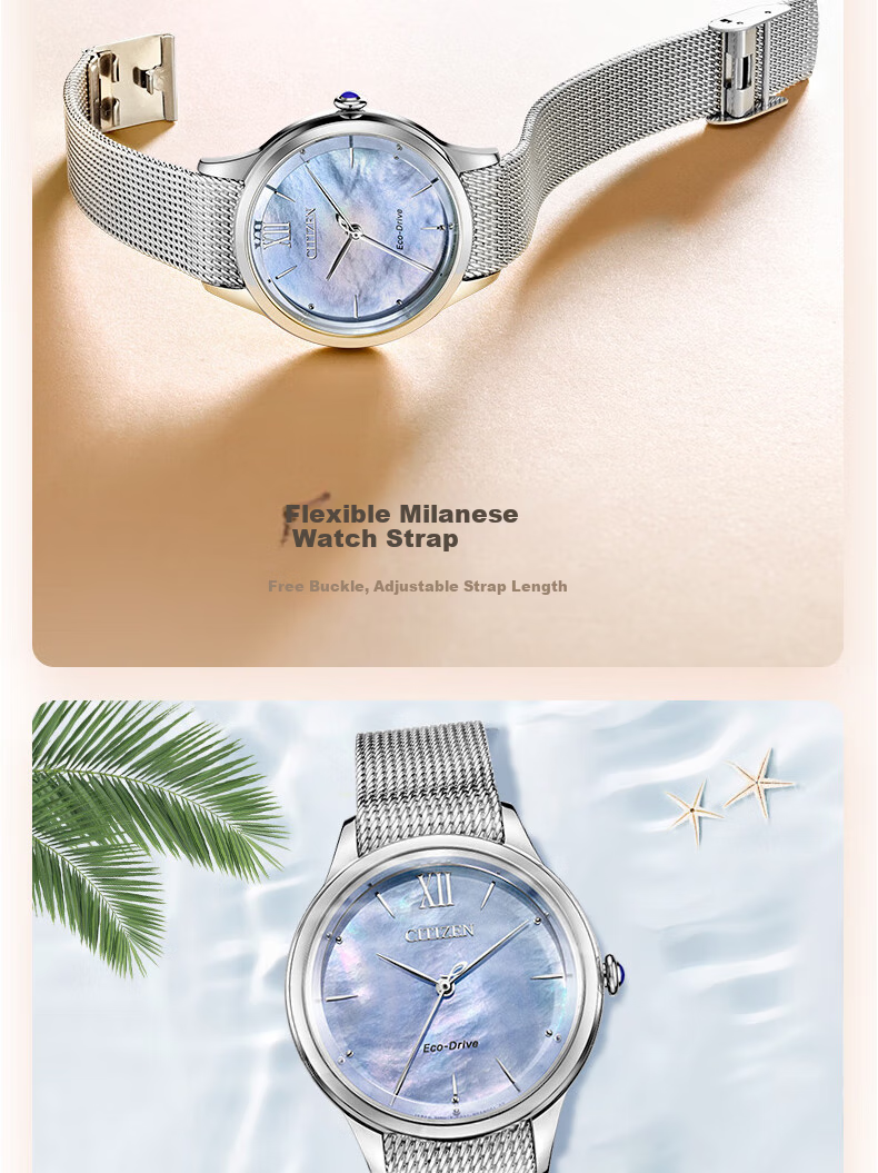 CITIZEN Watch for Women, Japanese And Korean Style L Series Eco-Drive Mother-Of Steel Strap Student Gift for Girlfriend EM0810-84D 11
