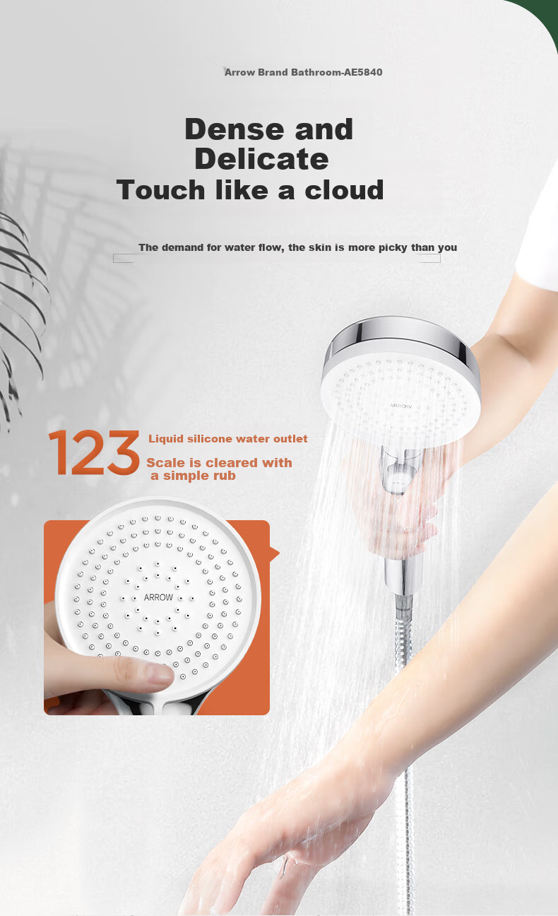 ARROW One-Button Water Stop Shower Head, Handheld High-Pressure Shower Head, Multi-Level Adjustable Handheld Shower Sprayer 13