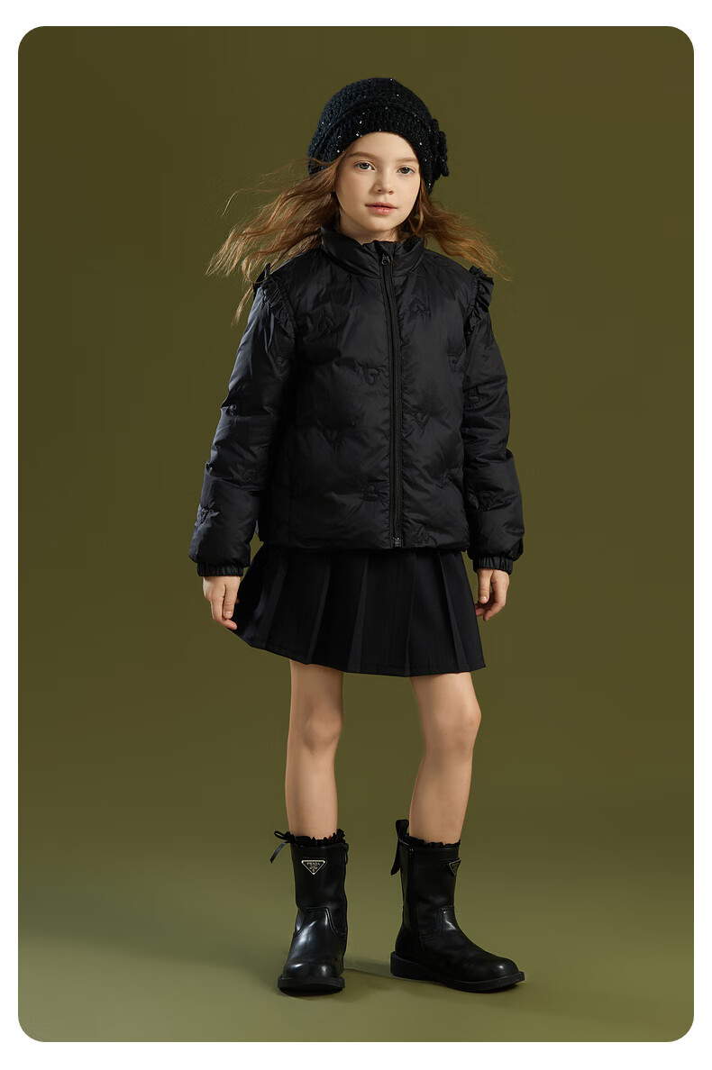 Follow Me Girls Lightweight Down Jacket Winter Children's White Duck Down Short Stylish Warm Coat Black 120cm 6