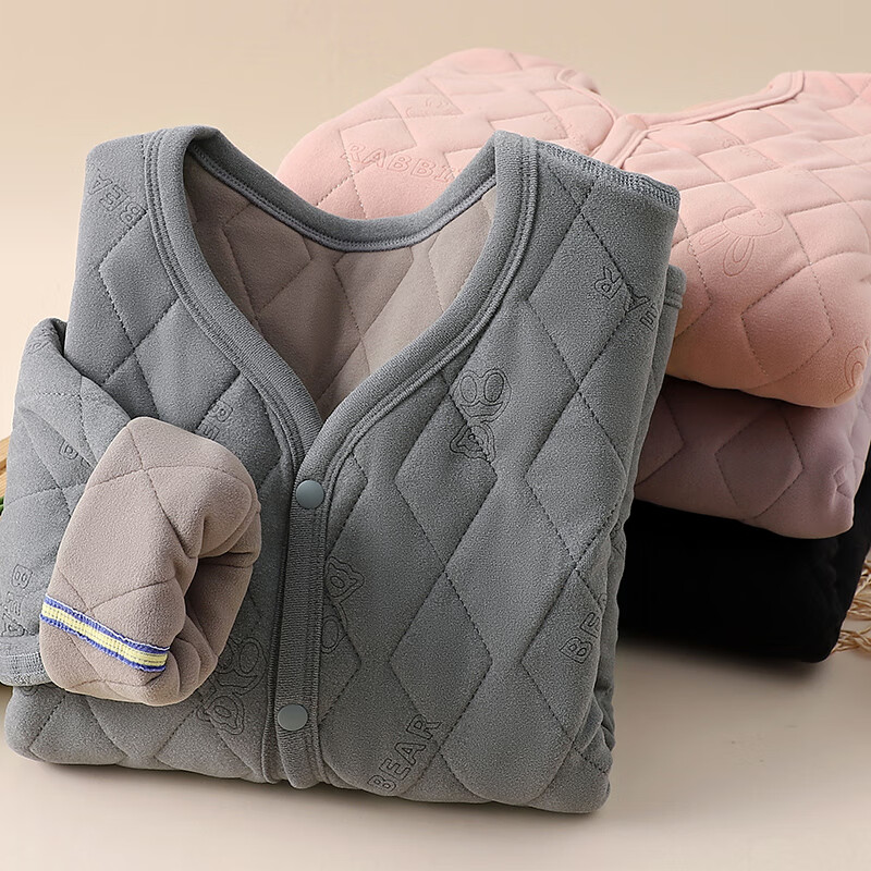 Dingguagua Children's Thermal Underwear Top Boys School Uniform Autumn Winter Girls Inner Wear Fleece Thickened Cotton Jacket