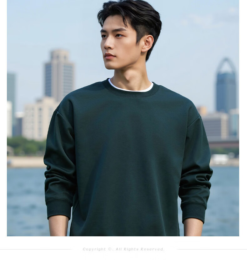 ROMON Men's Sweatshirt Spring and Autumn Milk Silk Heavyweight 300G Casual Fashion Loose Long Sleeve Basic Shirt for Men 12