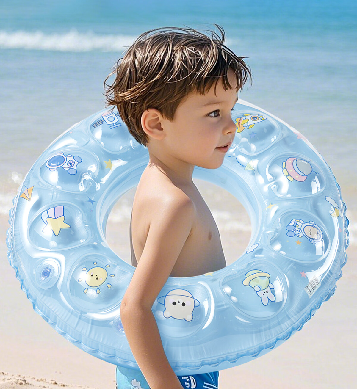 361° Children's Swimming Ring, for Boys And Girls, Anti-Rollover, Suitable for Beginners, Cute Underarm Inflatable Life Buoy, Light Sky Blue 9