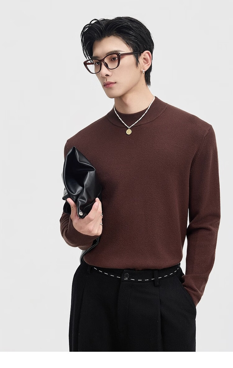 Earl Zuoer [Lycra Tencel Wool] Early Winter 25 Crew Neck Pullover Knit Base Shirt Men's Solid Loose Sweater 43