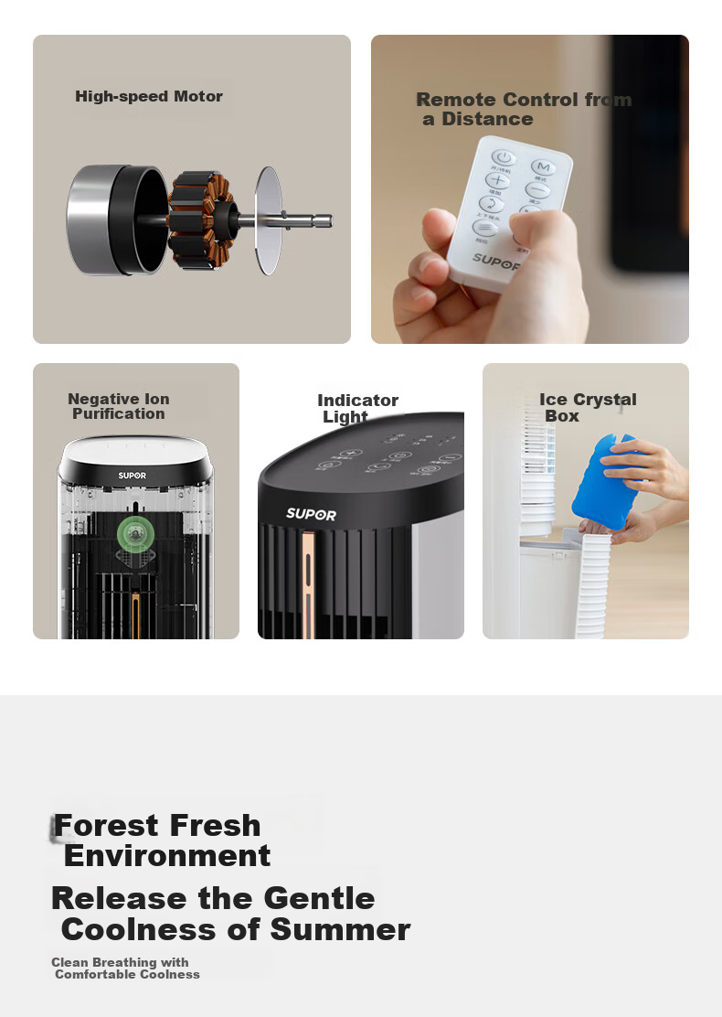 SUPOR Home Air Cooler with Humidification, Smart Voice Control, Negative Ion Purification, Floor-Standing Cold Air Machine, Water-Cooled Tower Fan, Cooling Mini Air Conditioner EFD-403A 2
