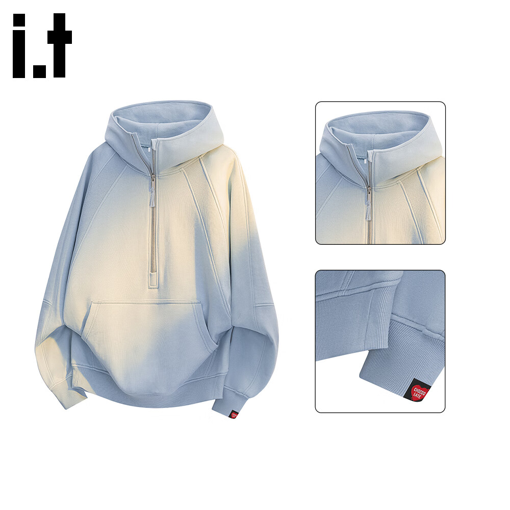 :CHOCOOLATE IT American Style Hoodie Women Autumn Heavyweight High Street Half-Zip Casual Top Blue 2XL