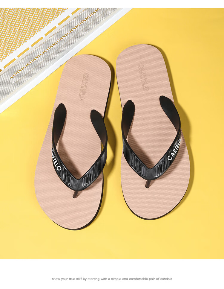 CARTELO Men's New Summer Herringbone Flip Flops Soft Sole Beach Outdoor Indoor Fashion Breathable Toe Post Sandals 17