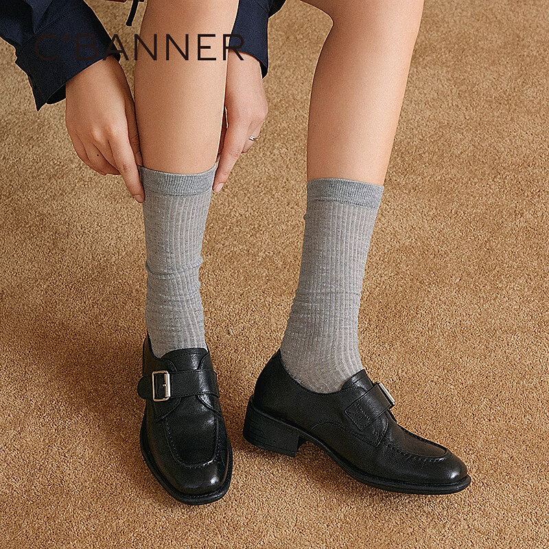 C.BANNER Women's New Loafers Small Leather Shoes Formal Commuting Deep Mouth Single Shoes A25417897 Black Size 39