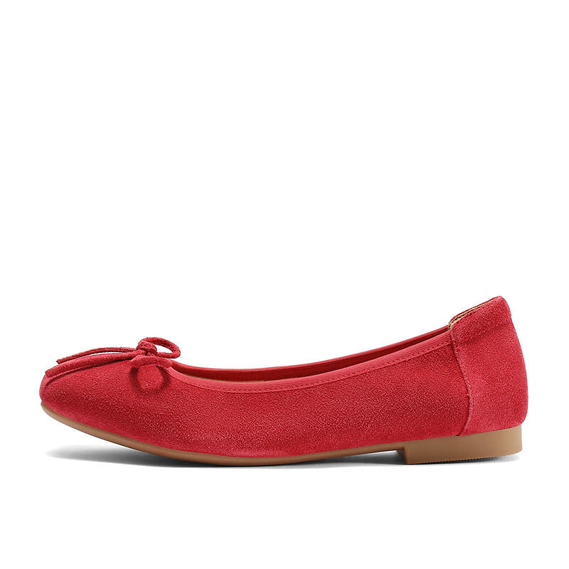 SENDA Women's Grandma Shoes Flat Shallow Single Shoes Egg Roll Shoes Red Size 40