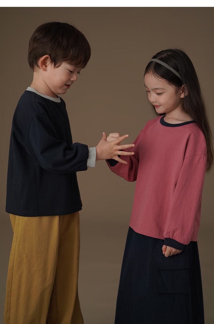 Hacikis Kids Spring and Autumn Long Sleeve T-Shirt Simple Top Boys Girls Skin-Friendly Base Shirt Navy Blue 150 6