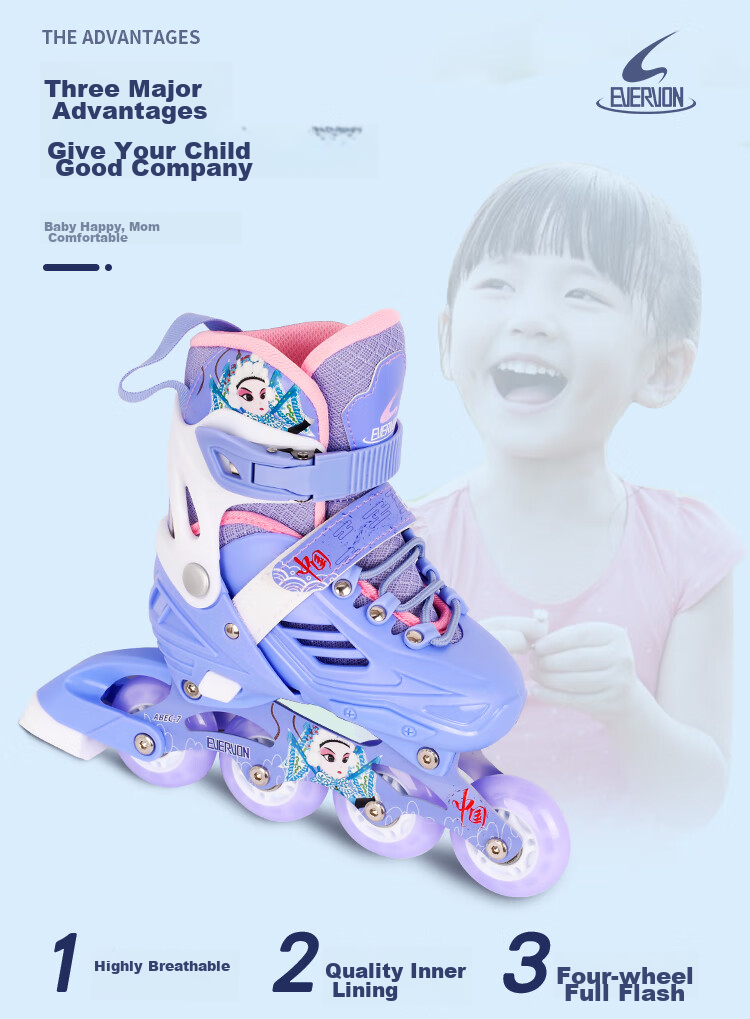 EVERVON Roller Skates for Children, Inline Skates with Full Flashing Lights 388, Free Helmet And Protective Gear, Purple, Size S (Suitable for Ages 3-6) 2