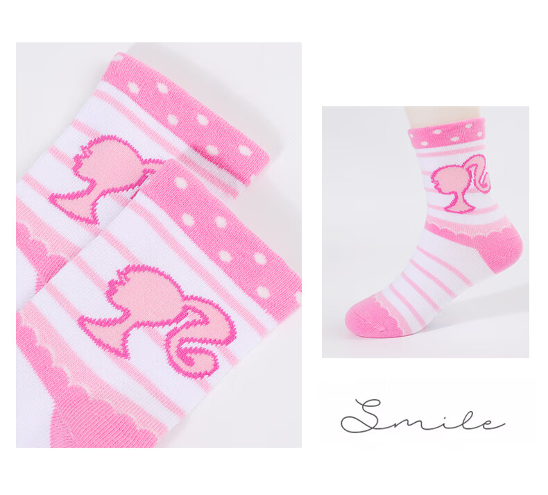 Barbie Children's Socks, Girls' Cotton Socks for Spring And Autumn, Short Socks, Mid-Calf Socks for Girls, Socks for Older Children And Students, 5 Pairs Set 10