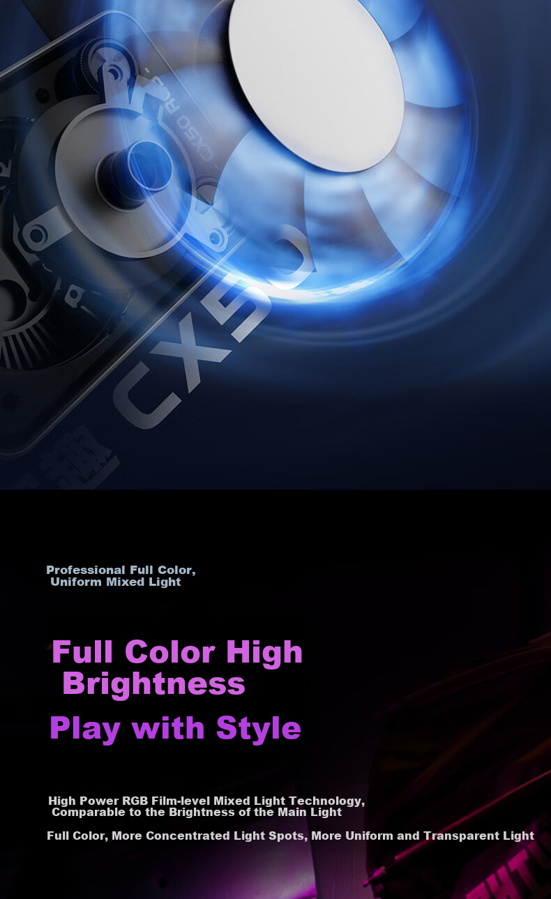 Zhiyun Fill Light, 50W Professional Photography Light, Full Color RGB Lighting, Handheld Outdoor Portable Soft Light, Live Streaming Video Film Photography Light, Xuequ CX50RGB 7