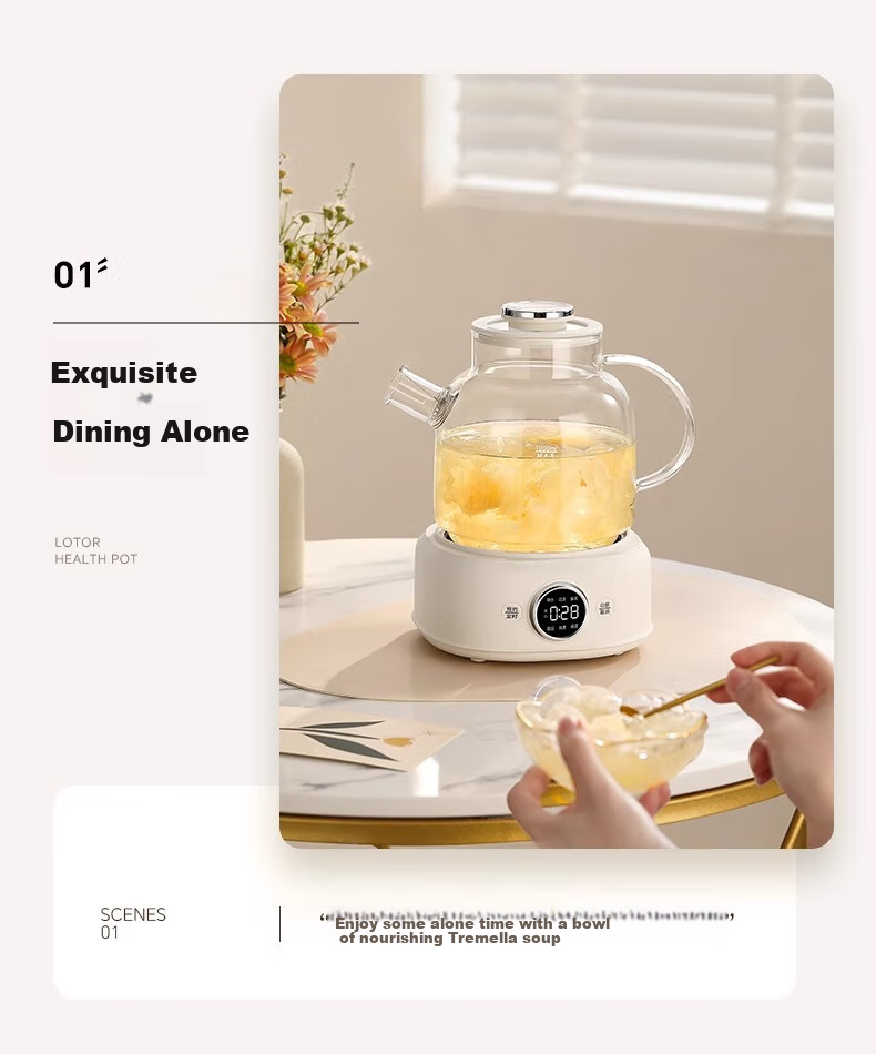 LOTOR Raccoon Health Pot Tea Pot Office Health Pot Boiling Water Pot Constant Temperature Pot Health Pot Glass Multi-function Tea Maker Flower Tea Pot LD-D12Q Basic Model 2