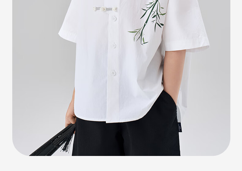 Luomeng Boys' Short-Sleeve Shirt, Chinese-Style Children's New Bamboo Shirt, Boys' Summer Top for Older Kids, White, Size 130 4
