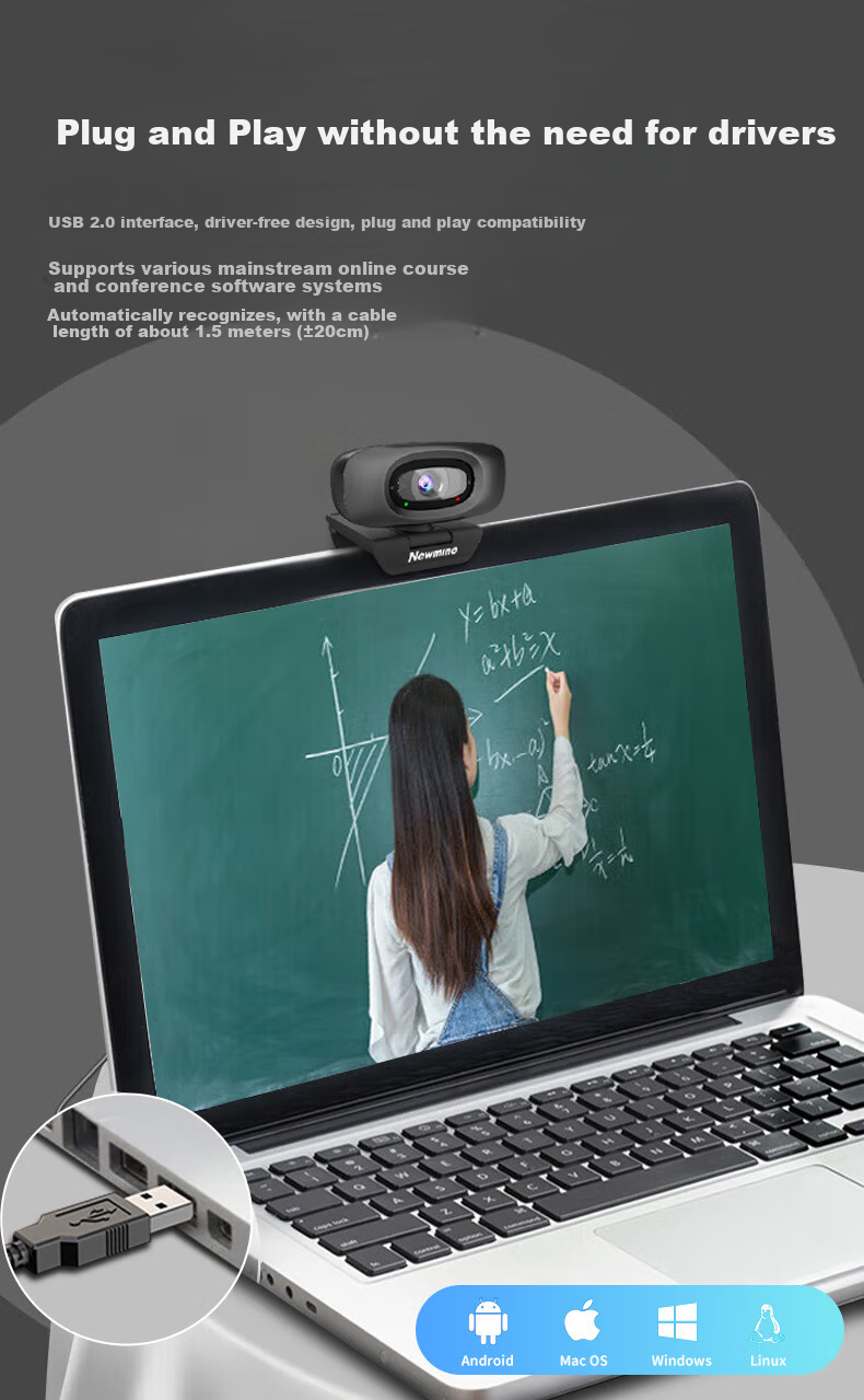 Newmine USB External Computer Webcam with Dual Microphones, 2K HD, for Desktop And Laptop Video Calls, Office Meetings, Interviews, Exams, And Live Streaming 7