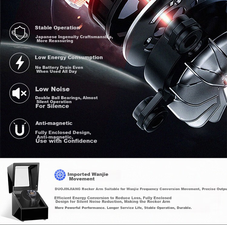 DUOJINJIANG Wristwatch Converter, Automatic Anti-Magnetic Watch Winder with Atmosphere Light, Can Store Watch (Battery + Plug-In) 6