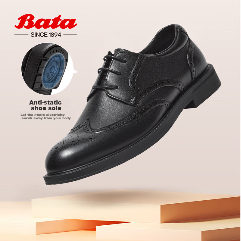 Bata Formal Shoes for Men, Spring And Autumn Breathable Cowhide Sheepskin Brogue Business Commute Wedding Shoes