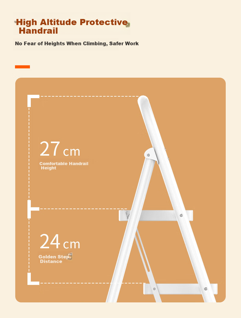 DU PONT Ladder, Household Ladder, Indoor Thickened Carbon Steel A-Frame Ladder, Multifunctional Climbing Ladder, Handrail Ladder [Bright Moon White], 3 Steps 7