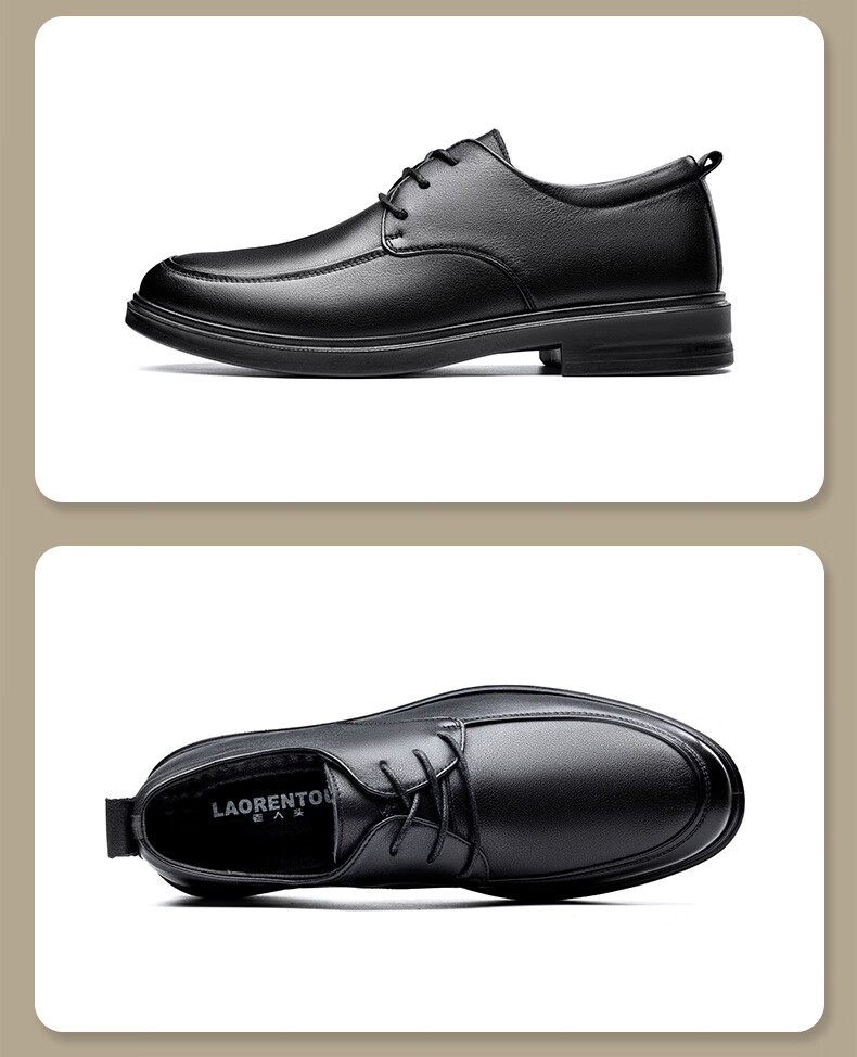 LAORENTOU Men's Business Casual Leather Shoes First Layer Cowhide Lace-up Breathable Durable Dad Shoes LA216 Black Size 44 10