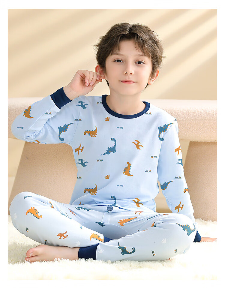 LangSha Boys' Antibacterial Pure Cotton Thermal Underwear Set Autumn Winter Youth Pajamas 150 2