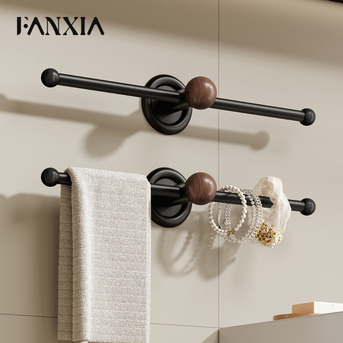 Fanxia Hair Tie Organizer Rack, Bathroom Wall-Mounted Towel Bar, No Drilling Required, Hair Ties And Scrunchies Holder, Hair Accessories Organizer with Hooks