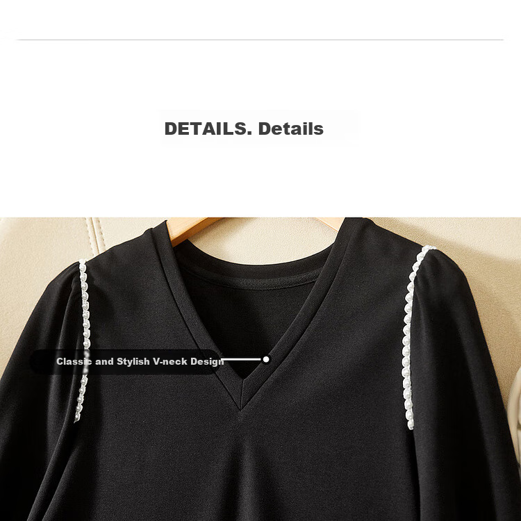 Sentubila Summer Short-Sleeve T-Shirt for Women, Romantic Lace Trim Puff Sleeves V-Neck Slimming Women's Top, Black, S 22